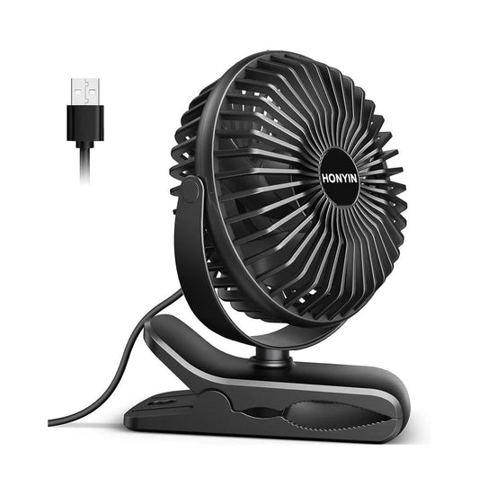 Mini Ventilateur HONYIN USB à Pince – 3 vitesses, rotation 720°, portable – par Clairir